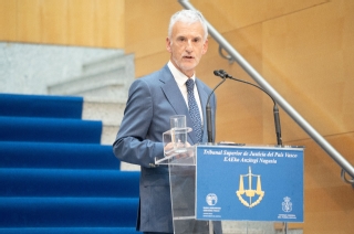 El presidente del TSJPV, Iñaki Subijana, interviene en el acto de apertura del año judicial en el País Vasco celebrado hoy en el Palacio de Justicia de Bilbao